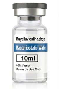 Bacteriostatic Water 10ml clear glass vial with flip-top cap for laboratory peptide reconstitution layout