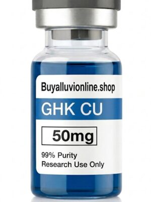 ghk-cu-50mg-peptide-vial GHK-Cu 50mg copper peptide vial with uniform deep blue lyophilized cake layout