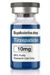Tirzepatide 10mg dual GIP GLP-1 peptide vial showing solid white lyophilized cake laboratory layout⁠