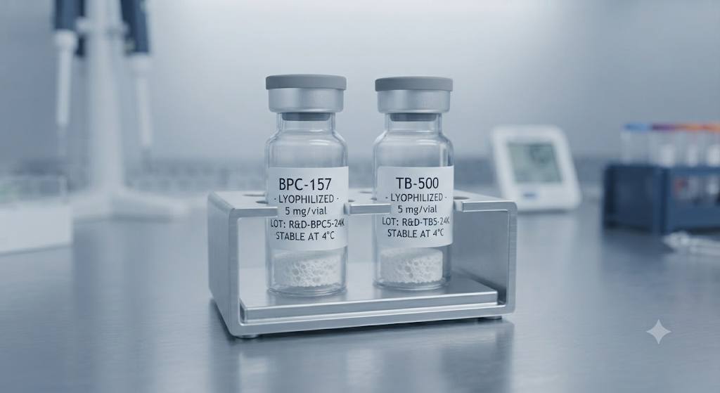Alluvi BPC 157 and TB 500 dual research peptide vials for cellular matrix assays⁠