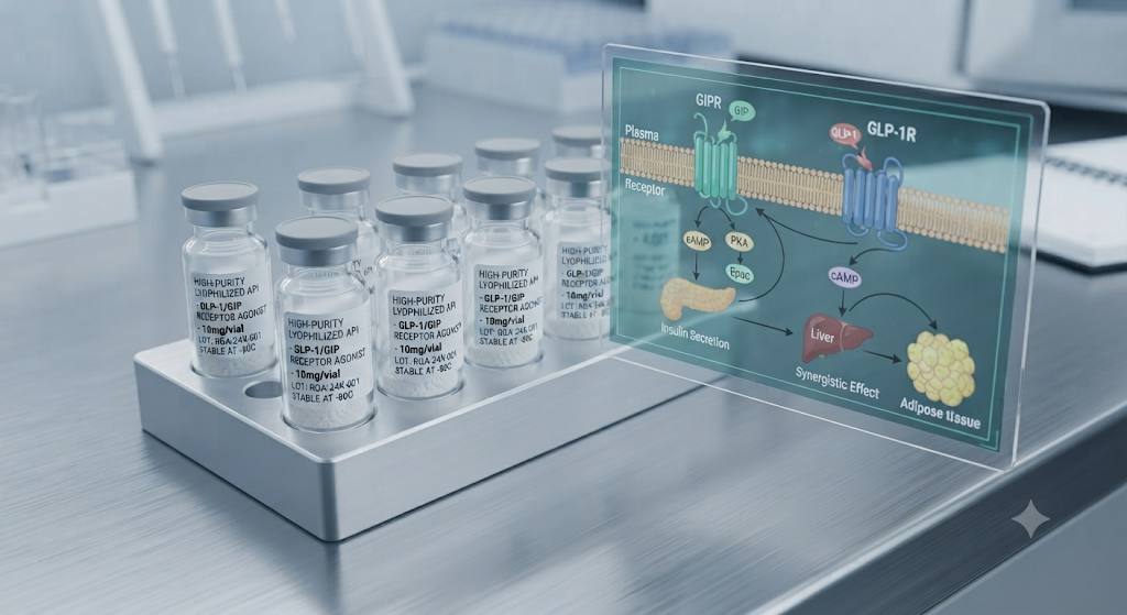 GIP vs GLP-1 dual receptor agonist peptide research assay⁠